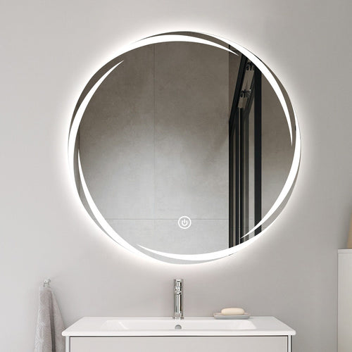 Smart LED Bathroom Mirror with Time Temperature Display & Magnifying Circle