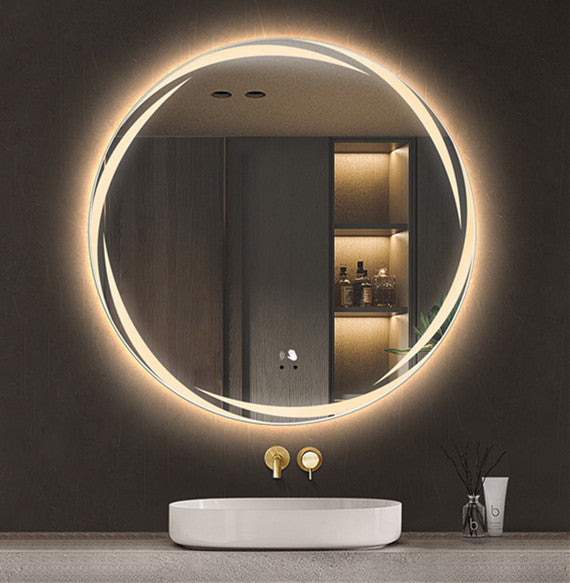 Smart LED Bathroom Mirror with Time Temperature Display & Magnifying Circle