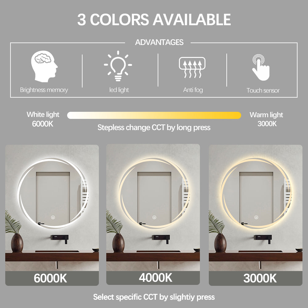 Smart LED Bathroom Mirror with Time Temperature Display & Magnifying Circle