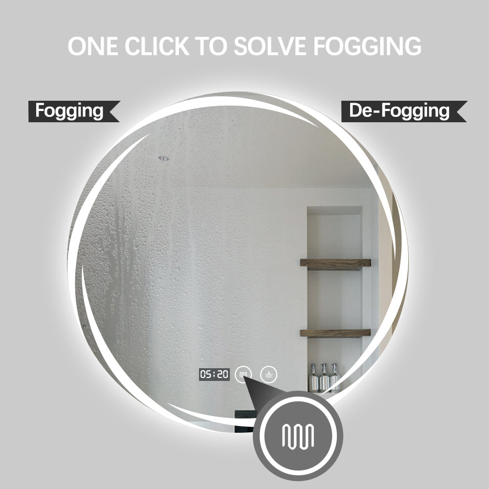 Smart LED Bathroom Mirror with Time Temperature Display & Magnifying Circle
